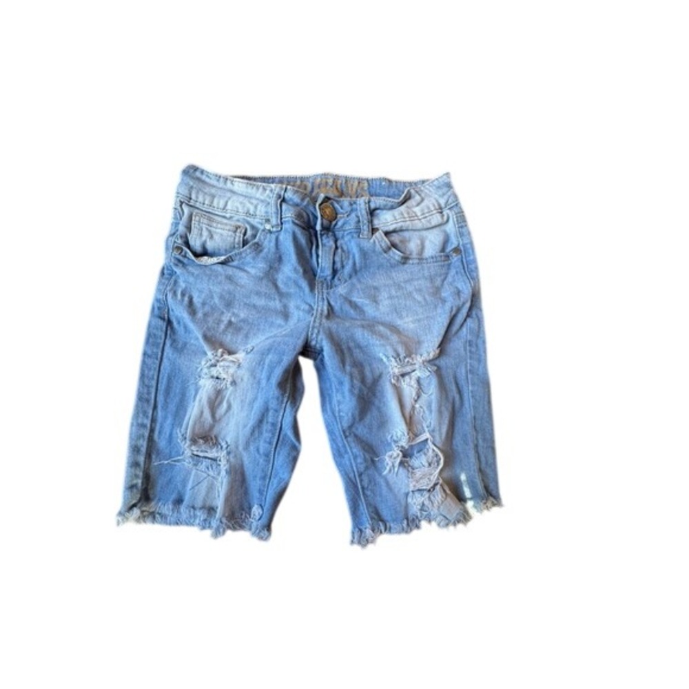 Vip Jeans Distressed Denim Shorts Women's Size 3/4 Blue Frayed Hem‎